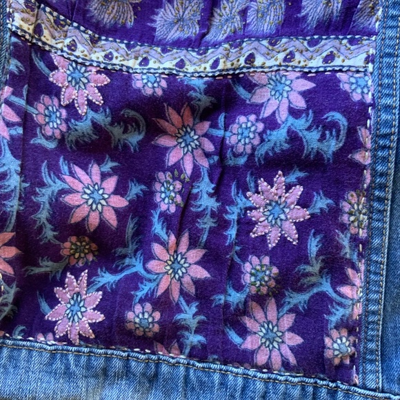Vintage India Gauze Block Print Custom Patched Insert Levi Denim Jacket - Picture 8 of 10